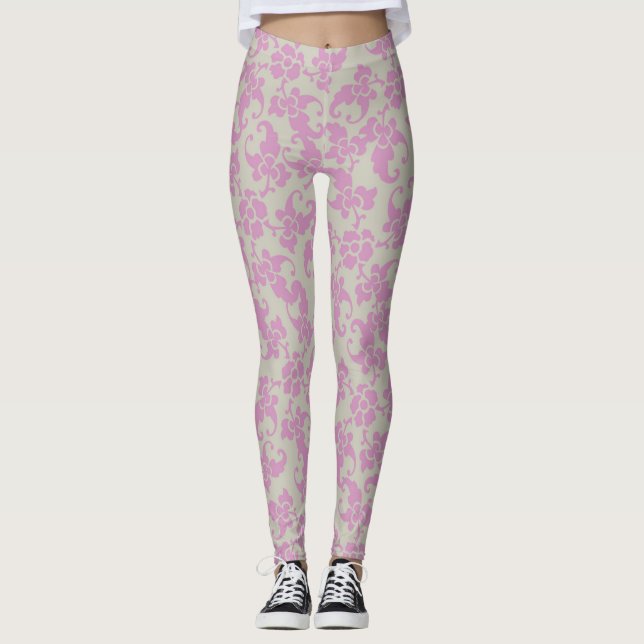 Rosa Vintage Blommigt Leggings (Framsida)