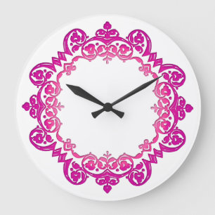 Rosa Vintage Blommigt Medallion Wall Clock Stor Klocka