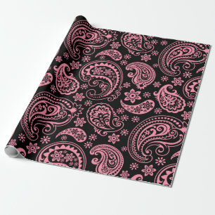 Rosa Vintage Blommigt paisley Over Black Backgroun Presentpapper