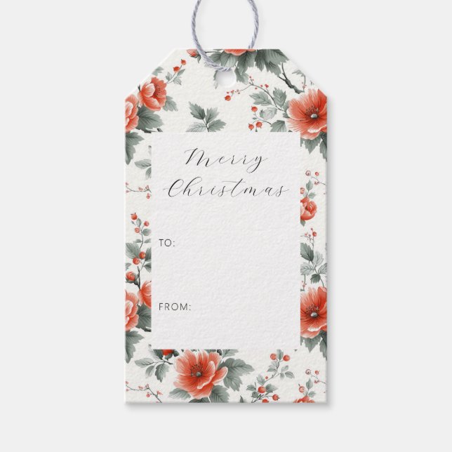 Rosa Vintage Blommigt Presentetikett (Framsidan)