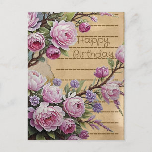 Rosa Vintage Blommor Födelsedags Collage Postkort Vykort
