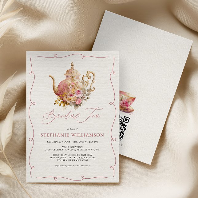 Rosa Vintage Blomster Tekanna Bröllops Te Shower Inbjudningar (Blush Pink Vintage Floral Teapot Bridal Tea Shower Invitation)