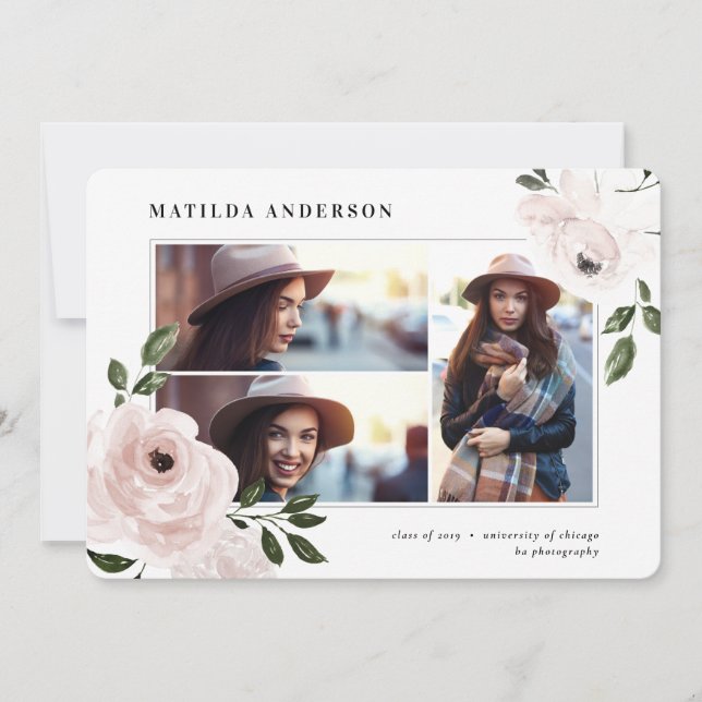 Rosa vintage boho blommigt multifoto studenten meddelande (Framsida)