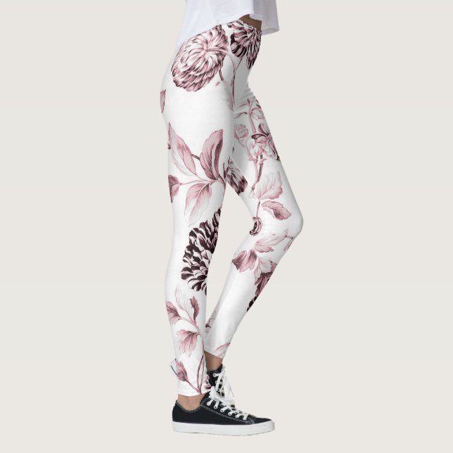  Rosa Vintage Botanisk Blommigt Toile No.2 Leggings (Höger)