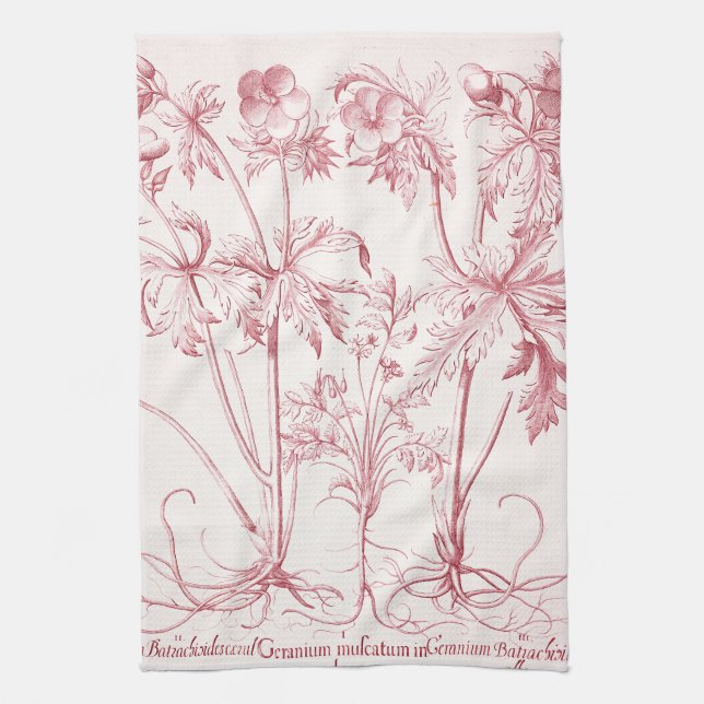 Rosa Vintage Botaniskt konst Kökshandduk (Vertikal)