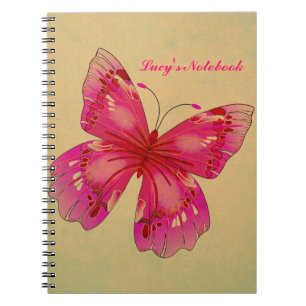 Rosa vintage butterfly anpassade namn Flickans Anteckningsbok