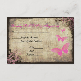 Rosa Vintage Butterfly Bröllop OSA Card Kort