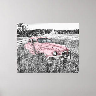 Rosa vintage car canvastryck