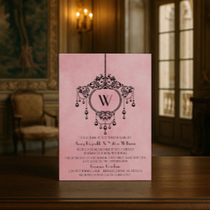 Rosa Vintage Chandelier-bröllopsinbjudan Inbjudningar