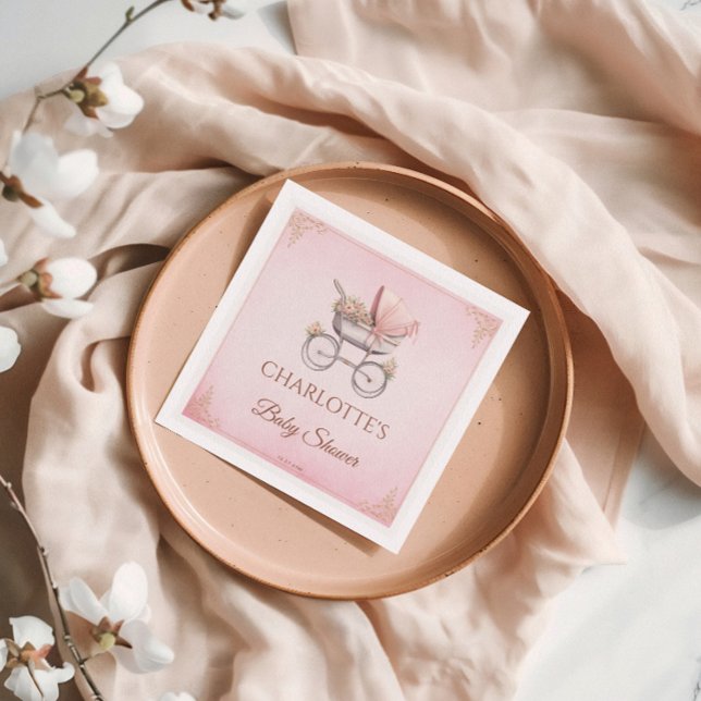 Rosa Vintage Classic Girl Baby Shower Pappersservett (Skapare uppladdad)