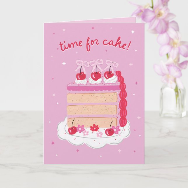 Rosa Vintage Coquette Cherry Cake Birthday Kort (Orkide)