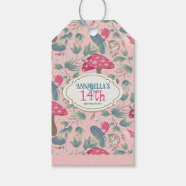 Rosa Vintage Cottagecore Svamp Födelsedag Presentetikett