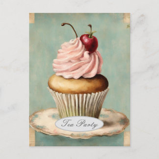 Rosa Vintage Cupcake Bröllopsdusch Te-partaj Vykort