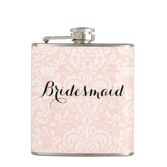 Rosa Vintage Damask Bridesmaid-kolv Fickplunta (Framsidan)