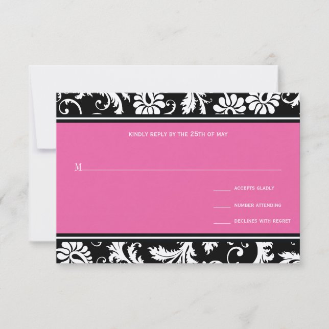 Rosa Vintage Damask Wedlings OSA Inbjudningar (Framsida)