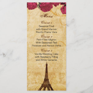 Rosa vintage eiffel torn Paris bröllop menykort Meny