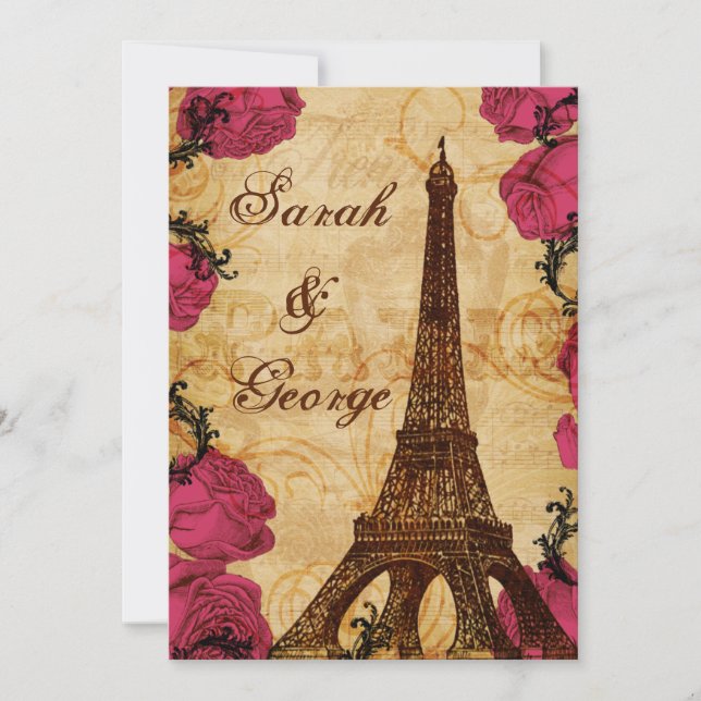 Rosa vintage eiffel torn Paris bröllopsinbjudan Inbjudningar (Framsida)