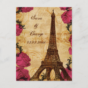 Rosa vintage eiffel torn Paris utom datum Meddelande Vykort