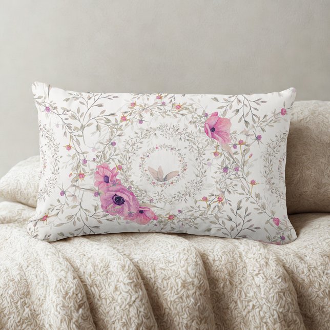 Rosa vintage elegant antique blommönster lumbarkudde (Skapare uppladdad)