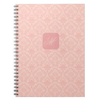 Rosa Vintage Elegant Blommig Monogram Anteckningsbok