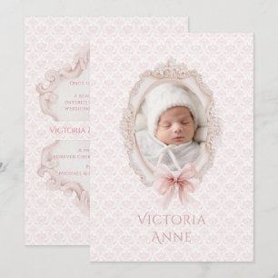 Rosa Vintage Elegant Födelseannons för Babyflicka Inbjudningar