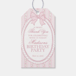 Rosa Vintage Eleganta Blommiga Födelsedagsfestpres Presentetikett