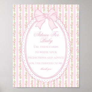 Rosa Vintage Eleganta Blommiga Råd för Baby Shower Poster