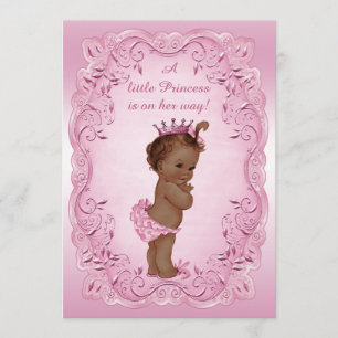 Rosa Vintage Ethnic Princess Baby Shower Inbjudningar