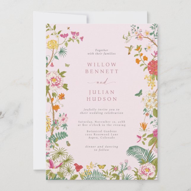 Rosa Vintage Färgfylld Bröllop Inbjudningar (Framsida)