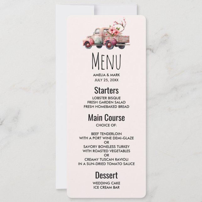 Rosa Vintage Farmers Lastbil Inbjudningar (Framsida)