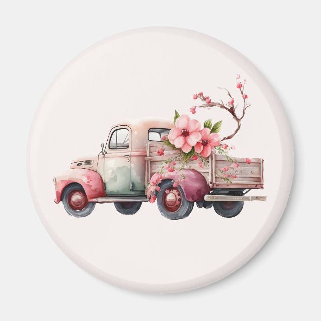 Rosa Vintage Farmers Lastbil Magnet (Framsidan)