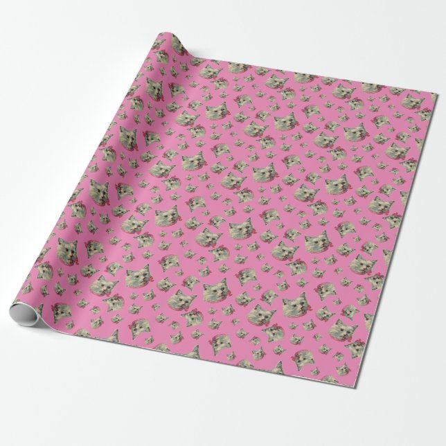 Rosa Vintage Finare Cat Presentpapper (Utrullad)
