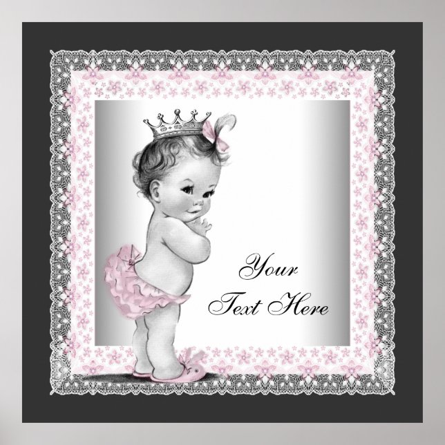 Rosa Vintage Flicka Princess Poster (Framsidan)
