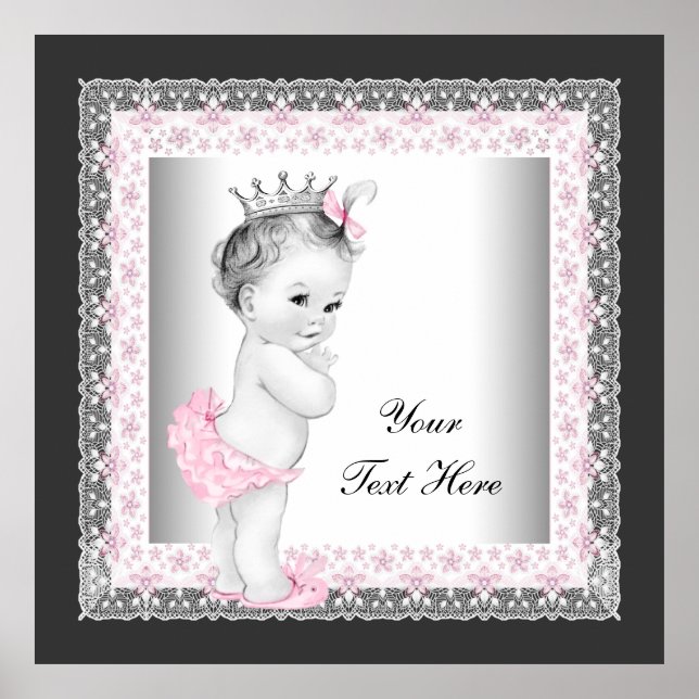 Rosa Vintage Flicka Princess Poster (Framsidan)