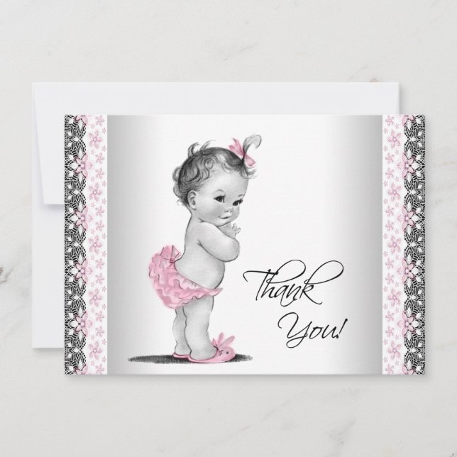 Rosa Vintage Flicka Tack Kort (Framsida)