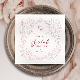 Rosa Vintage Flourish Monogram bröllopsduschfest Pappersservett