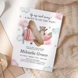 Rosa Vintage Flygplansflicka Baby Shower Inbjudningar