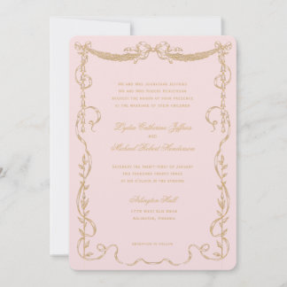 Rosa Vintage Fransk Svängande Monogram Inbjudan