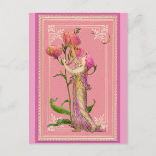Rosa Vintage Garden Fairy Blommigt Vykort