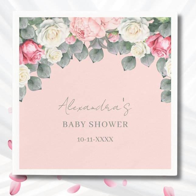  Rosa Vintage Garden Ro Baby Shower Pappersservett (Skapare uppladdad)