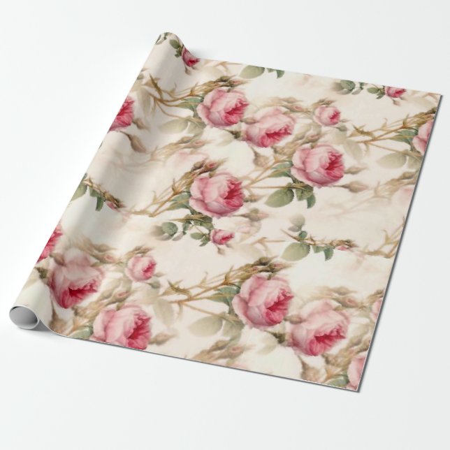 Rosa Vintage Garden Ro Presentpapper (Utrullad)