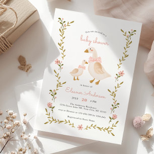 Rosa Vintage Girl Baby Shower Inbjudningar