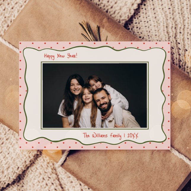 Rosa Vintage Handritad Ram Fotografi Nyår Julkort (Skapare uppladdad)