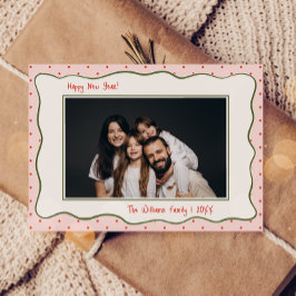 Rosa Vintage Handritad Ram Fotonyår Julkort