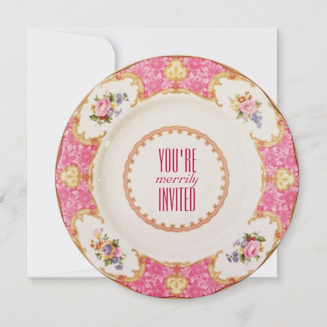 Rosa Vintage Helgdag Engelska Tea Party-inbjudan Inbjudningar (Framsida)