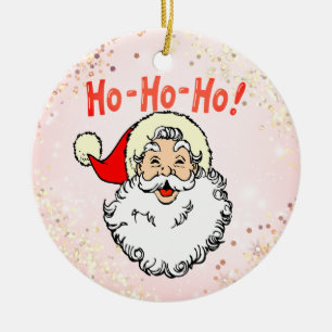 Rosa Vintage Jolly Santa Smiling Ansikte jul Julgransprydnad Keramik
