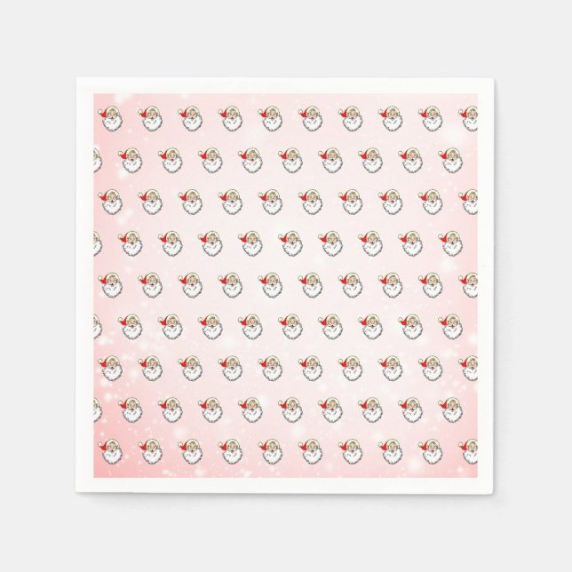 Rosa Vintage Jolly Santa Smiling Ansikte jul Pappersservett (Framsidan)