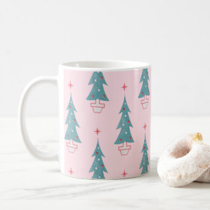 Rosa Vintage jul jul Träd jul Mönster Kaffemugg