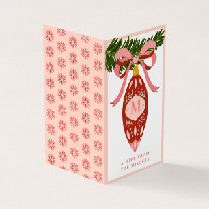 Rosa Vintage jul Ornament Monogram Gift Märkre Kort