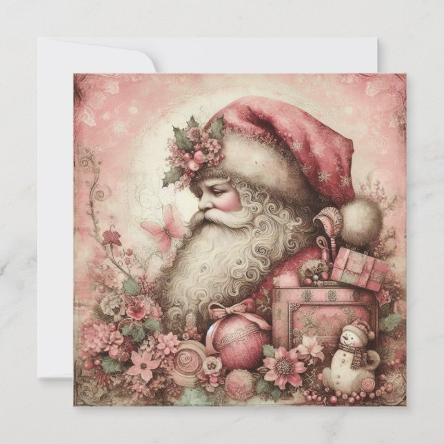 Rosa Vintage Julkort med Tomte (Framsida)